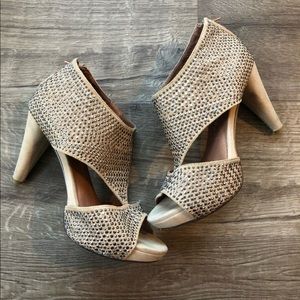 Jeffrey Campbell Peep Toe Studded Wrap Heels in Taupe 9